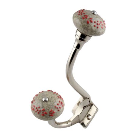 Red Embossed Crackle Ceramic Silver Iron Hook
